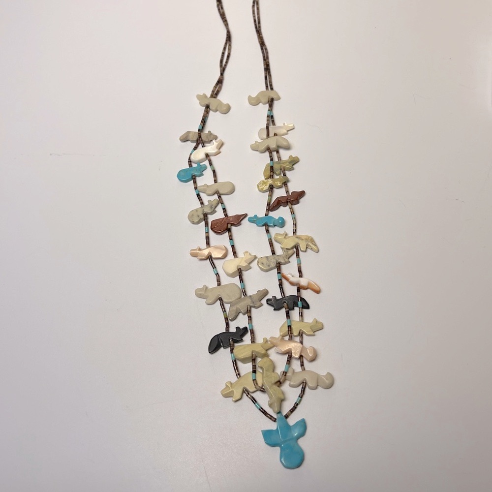 Zuni Native American Double Strand Heishe Bead Bird Fetish Necklace 30” - Picture 3 of 10